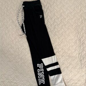 PINK Victoria's Secret Black and White Yoga Pants with Stripe Details